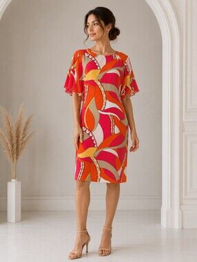 Chic Pink and Orange Midi Dress